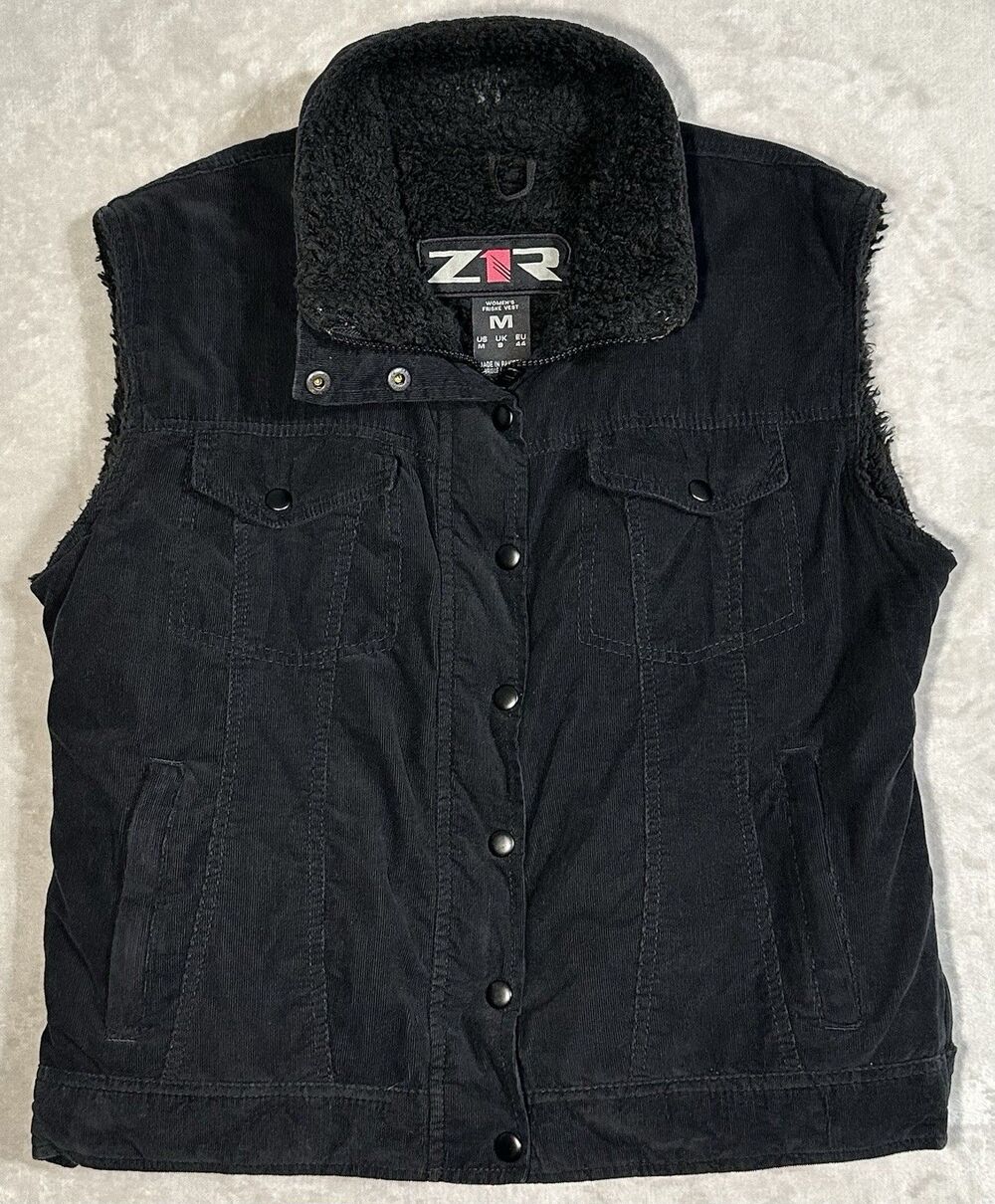 Z1R Women's M Black Corduroy Sherpa Motorcycle Biker Vest Concealed Carry CCW